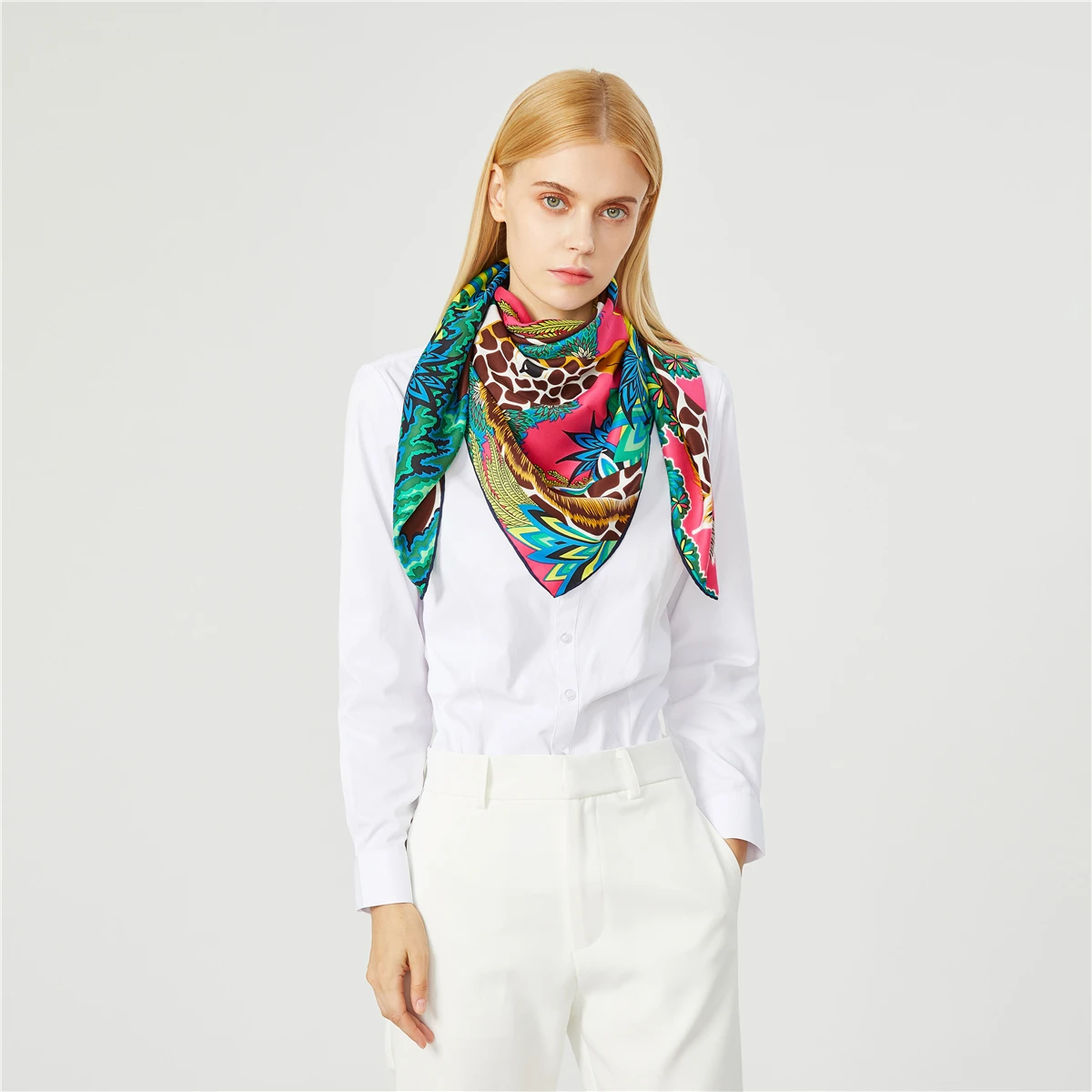Bufanda Hijab de marca de tres jirafas de 90cm, Bandana para mujer hecha a mano, bufanda cuadrada de sarga de seda rizada, Foulard de lujo, pañuelos