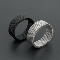 Hot sale width 8MM stainless steel gold black color mesh finger ring fashion jewelry for men and women Size 7-10# drop shipping
