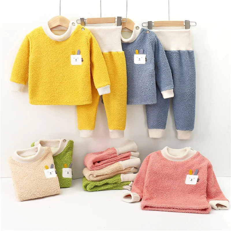 

Thick Warm Clothes Suit Autumn Winter Plus Velvet Top Elastic Waist Pants 2Pcs Toddler Outfits New Fashion Boy Girl Clothing Set