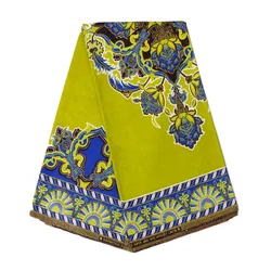 As últimas chegadas tecido africano verdadeiro 100% algodão amarelo e azul flor impressão tecido garantia cera real 6 metros \ lot