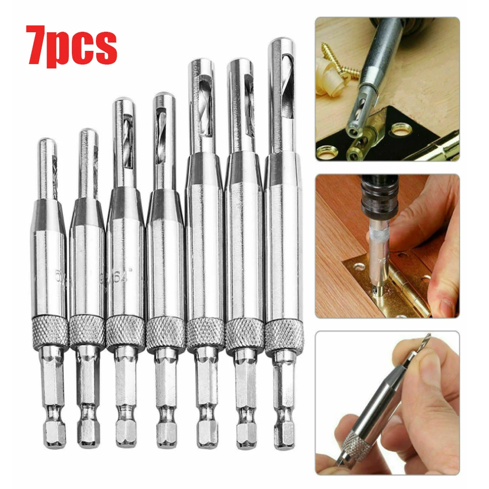 4Pcs / 7Pcs Power Tool Core Drill Bit Set Hole Puncher Hinge Tapper for Doors Self Center Woodworking Tools