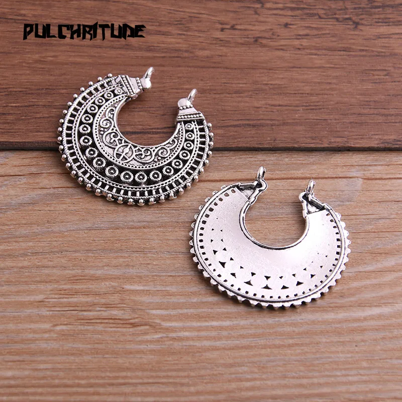 4pcs 37*38mm Two Color Zinc Alloy Necklace Charm Jewelry DIY Hollow Moon Connector Pendant Necklace