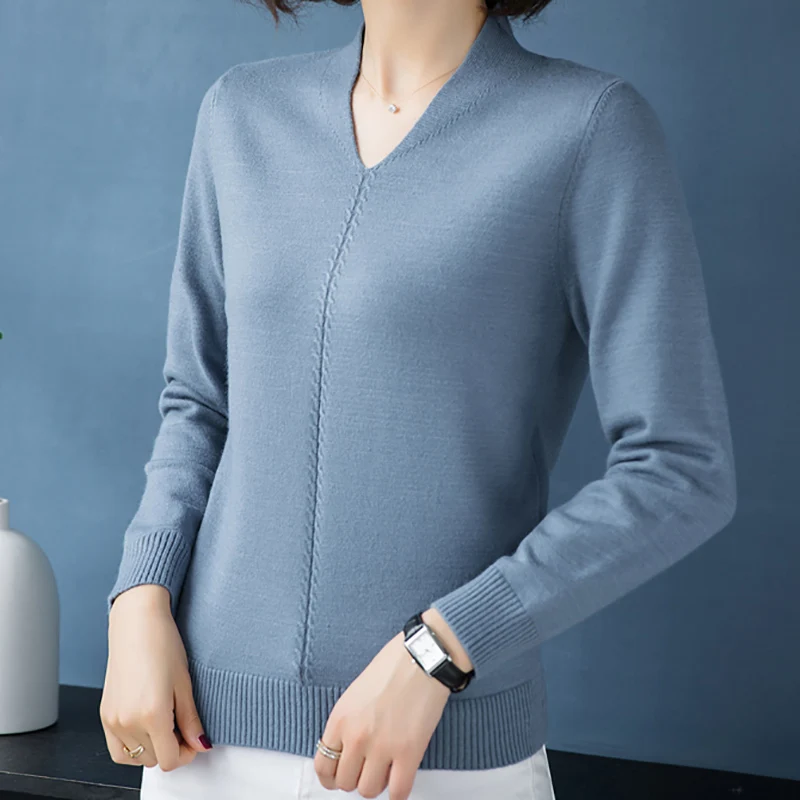 New Winter Fall Sweater Knitted V-Neck Casual Pullover Women Long Sleeve Female Clothes Womens Sweater Pullover Jumpers Mujer