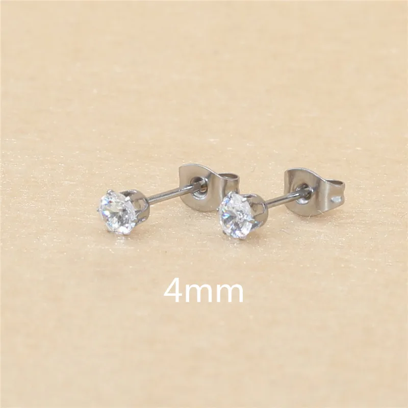 Klassische Ohrstecker aus Edelstahl, weiß, mit AAA-runden weißen Zirkonia-Steinen, 3 mm. – Detail 16