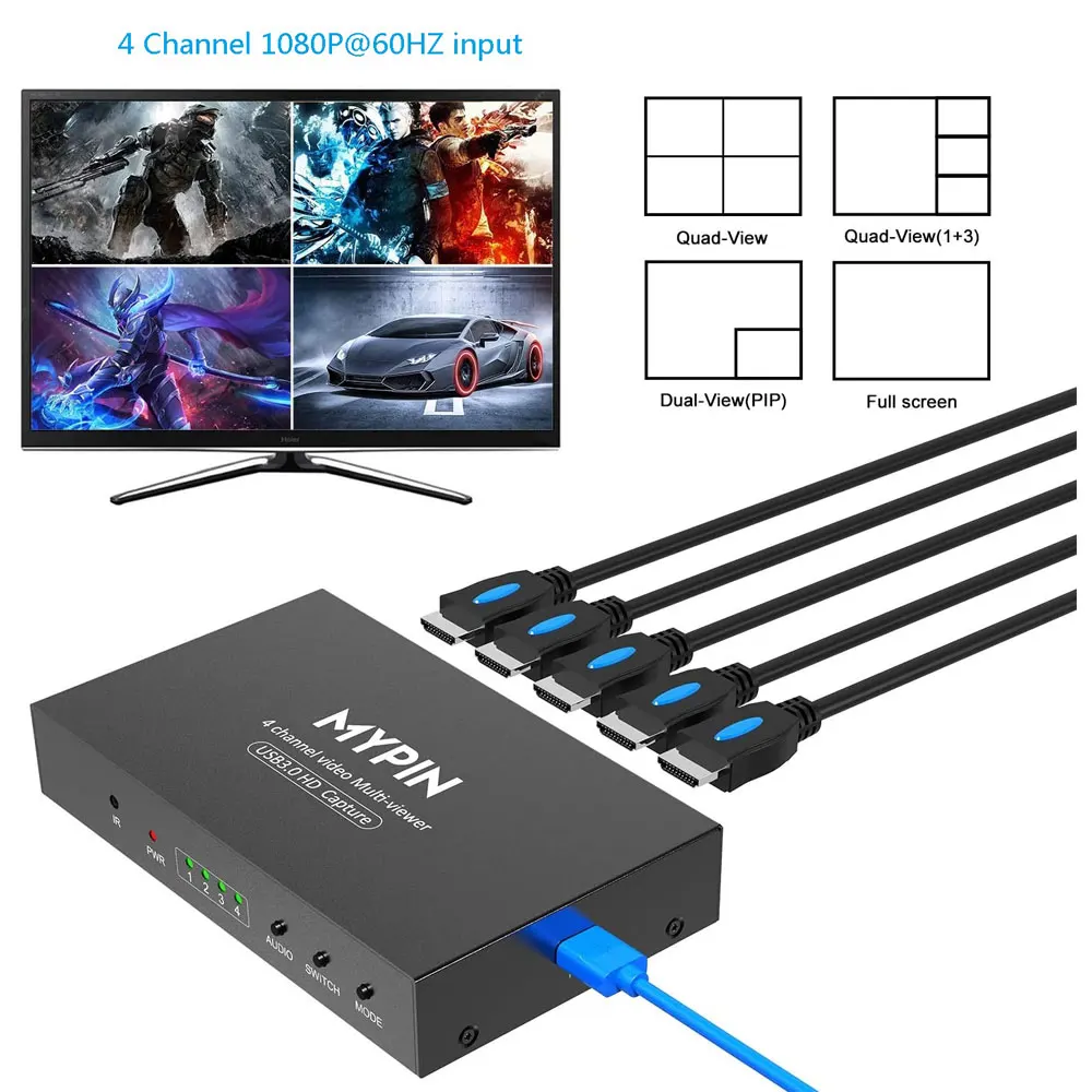 USB3.0 HDMI Video Capture Card, 4-Channel 1080P@60fps HDMI Game Caputre for Multi-Channel Live Streaming with Loop Out for Xbox