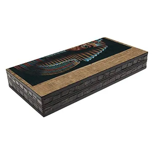 LaModaHome English Tuthankamun Backgammon Set, Wooden, Board Game for Family Game Nights, Modern Elite Vinyl Unscratchable Backgammon