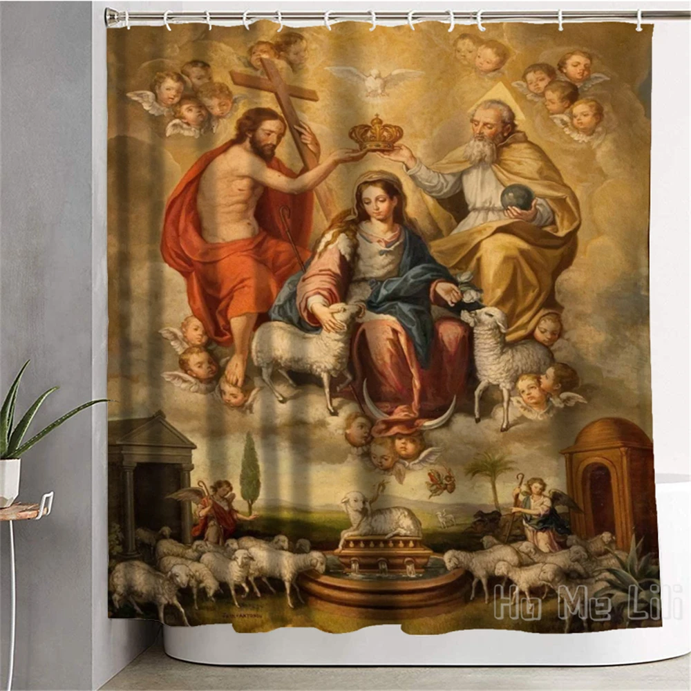 Coronation Of The Virgin Mary Decoration Waterproof Fabric Shower Curtain Bathroom Accessories