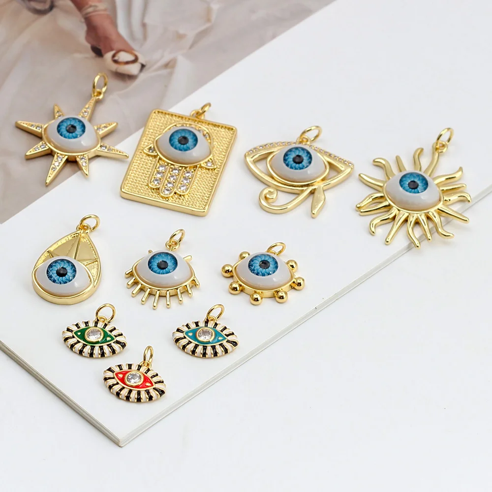 Evil Eye Enamel Pendant For DIY Accessories Copper Jewelry Making Necklace Bracelet Charms For Jewelry Making One Piece