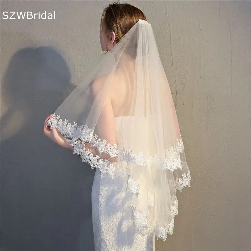 New Arrival Ivory Bridal veils Cheap Wedding lace Edge Bride Mariage bridal headwear Wedding accessories Matrimonio sposa