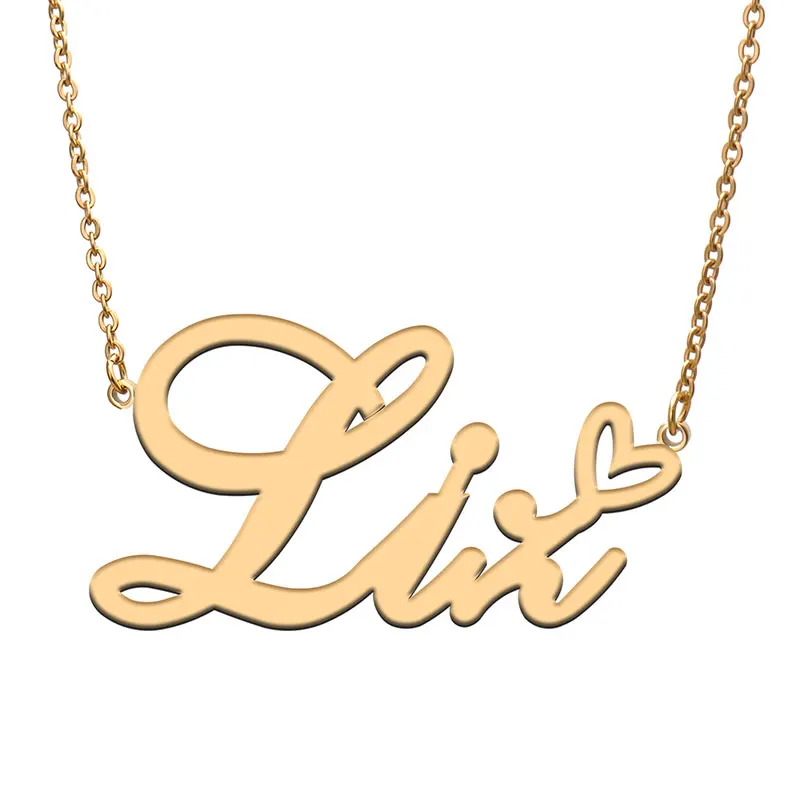 

Liz Love Heart Name Necklace Personalized Gold Plated Stainless Steel Collar for Women Girls Friends Birthday Wedding Gift