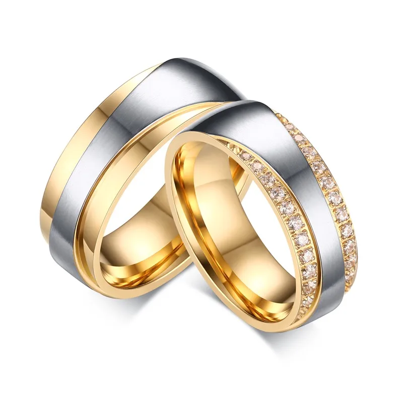 wedding engagment diamond ring cz stone Lovers Alliance Promise Rings For couples 14k gold plated Stainless Steel Jewelry