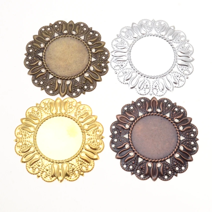 10Pcs 49mm Bronze/gold/silver Filigree Cabochon Setting ( fit 25mm) Wraps Connectors Decoration DIY Embellishments Findings