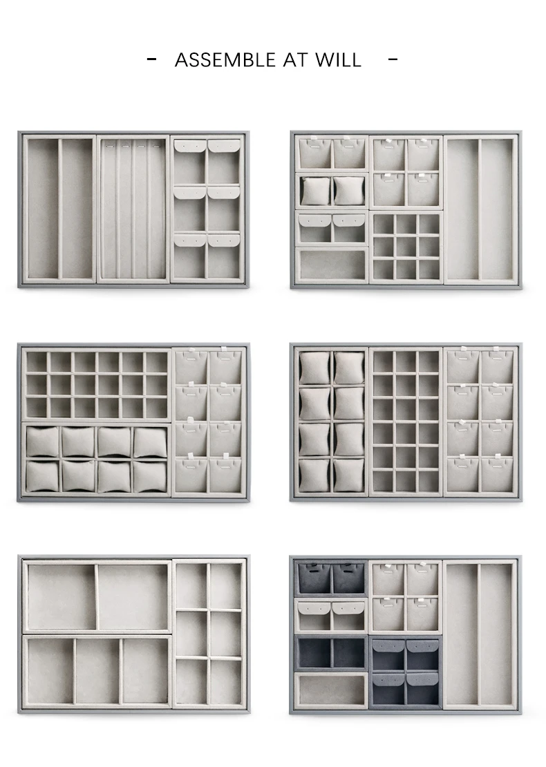 Oirlv Beige Mikrofaser Schmuck-Organizer-Tablett, abnehmbares Leder-Tablett für Ohrringe, Halsketten, Armbänder, Anhänger, Schmuckaufbewahrung und Präsentation. – Detail 6