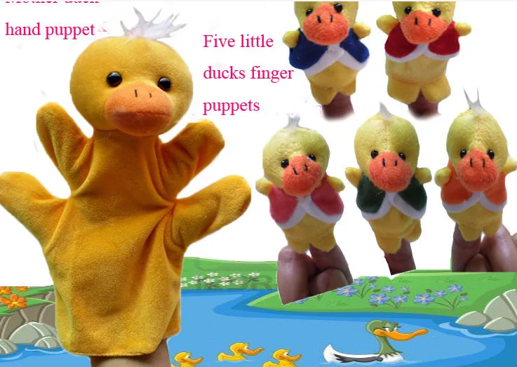 1set=6pcs (1 Hand Puppet+5 Finger Puppets)Nursery Rhyme Finger Puppets "Five Little Ducks" Finger Toys For Kids Baby Toys YH367