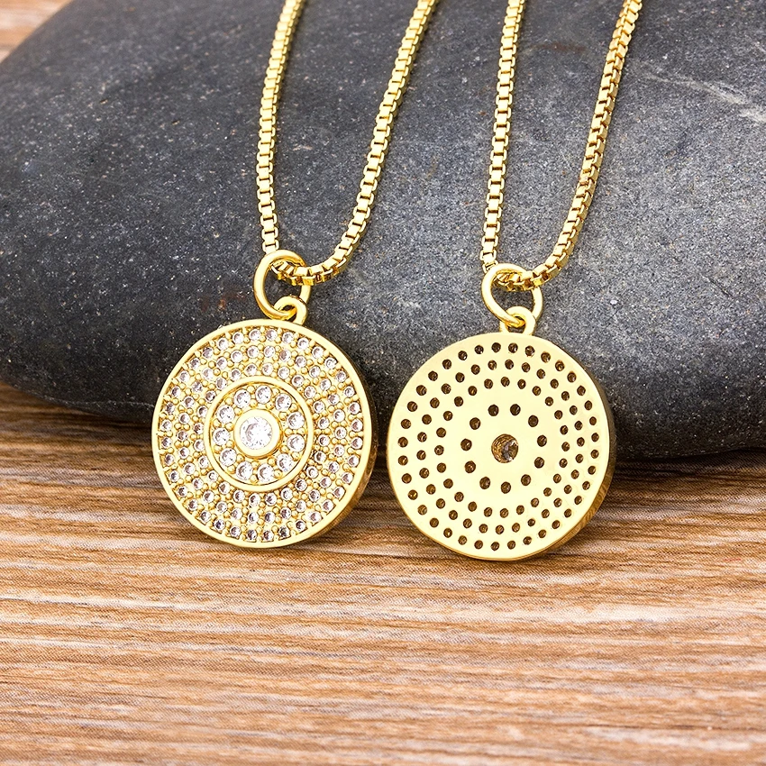 Punk Vintage Runde Anhänger Halskette Gold Farbe Voll Zirkon Link Ketten Halsband Halsketten Für Frauen Party Hochzeit Geburtstag Jewlery