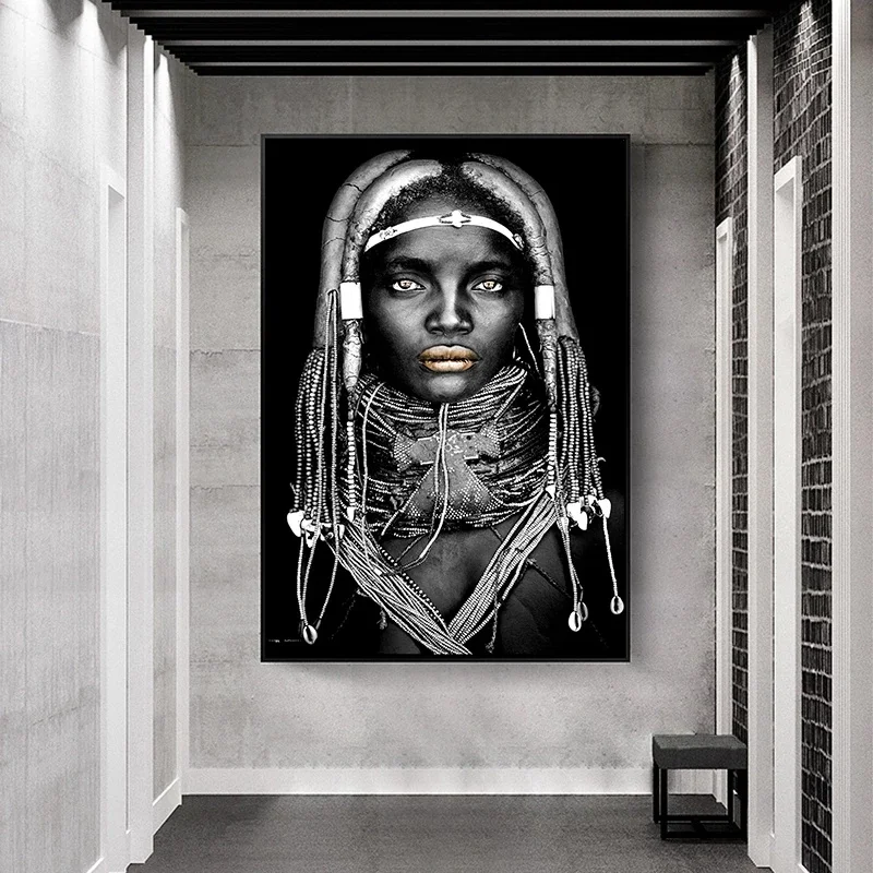 African Gold Lips Woman Canvas Painting Make Up Black Girl Posters Scandinavian Wall Art Picture for Living Room Home Decoration