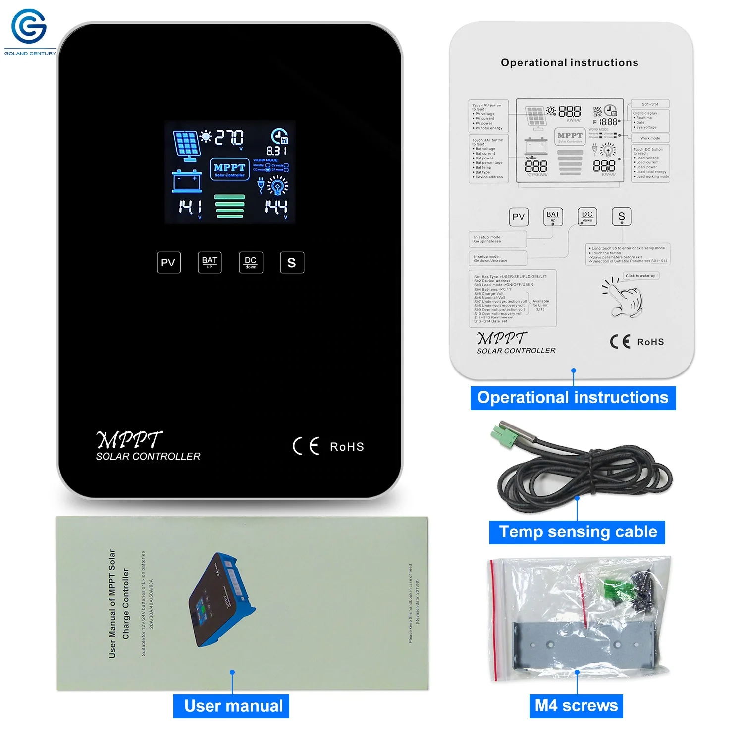 60A جهاز التحكم في الشحن بالطاقة الشمسية ، والاتصالات سهلة الاستخدام شحن بطارية ليثيوم أيون ، مع واي فاي الملحقات MPPT جهاز تحكم يعمل بالطاقة الشمسية ، وات