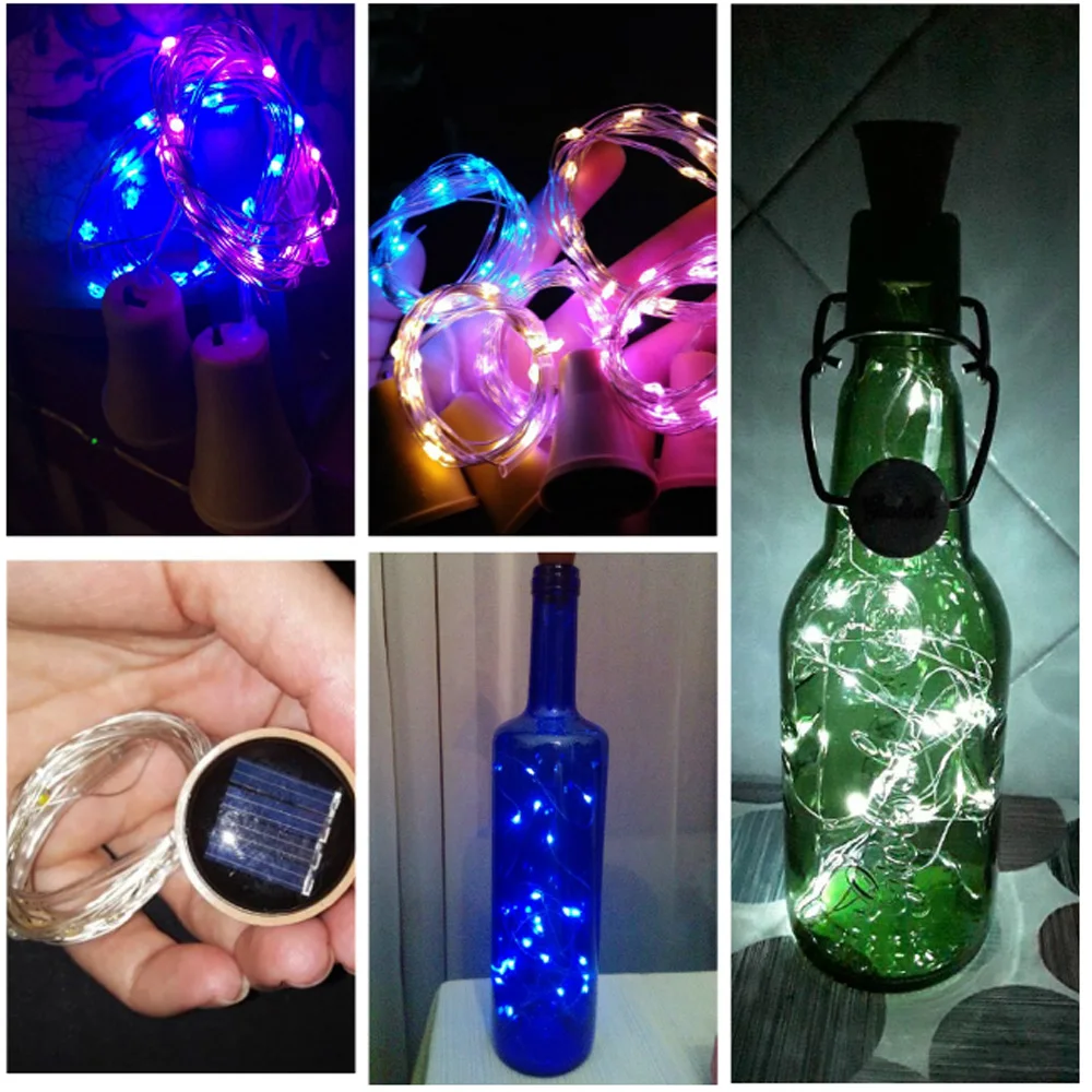 20leds 2M LED Solar Lights Powered Wine Bottle Cork Shape LED Fairy Copper Garland Festoon Wire String Lights Christmas Shining