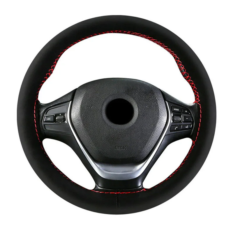 Suede DIY Braided Car Steering Wheel Cover with Needle and Thread Kit Hand-Sewn Non-Slip Universal Fit 37-38cm