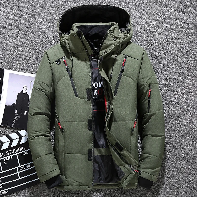 Mens White Duck Down Jacket Warm Hooded Thick Puffer Jacket Coat Male Casual High Quality Overcoat Thermal Winter Parka Men