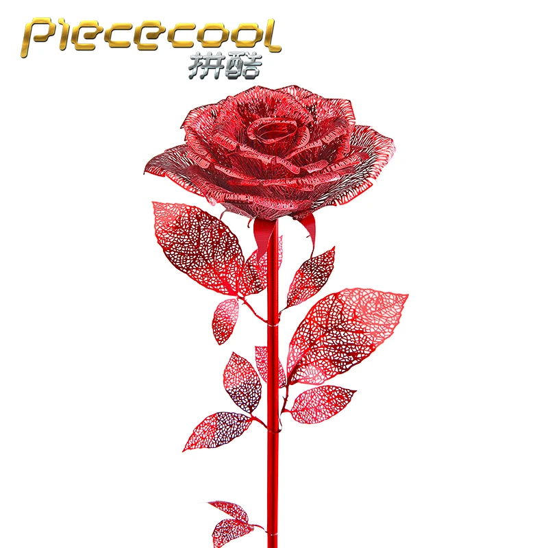 Peecool-quebra-cabeça de metal romântico com rosa 3d, conjunto de metal, modelo diy, quebra-cabeça de brinquedo para crianças, presente para amantes