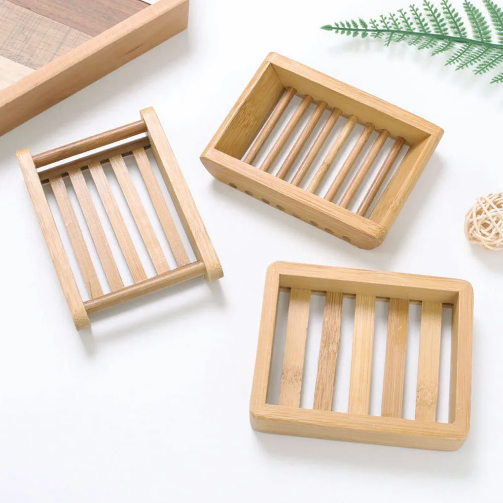 Wooden Natural Bamboo Soap Dishes Tray Holder Storage Soap Rack Plate Box Container Portable Wooden Soap Dish