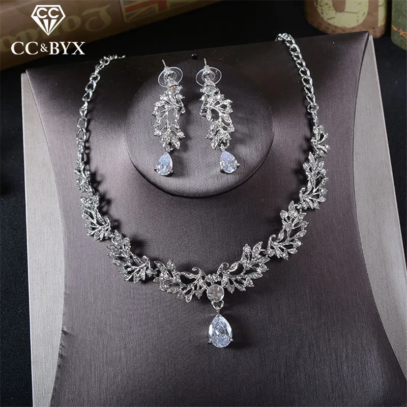 CC Schmuck-Set Halskette Clip Ohrring Anhänger frauen Ohrringe Hochzeit Zubehör Für Braut Wasser Tropfen Korea Stil Kristall TL229