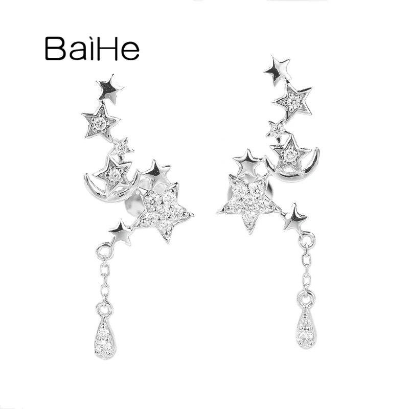 

BAIHE Solid 18K White Gold H/SI Natural Diamond Star Stud Earrings Women Wedding Trendy Fine Jewelry Making Brincos de estrela