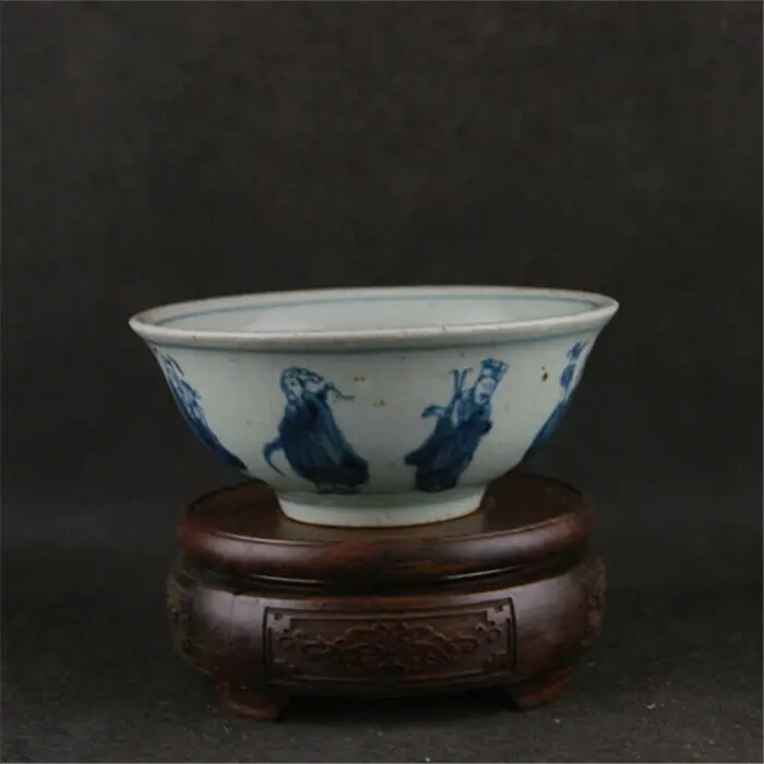 Chinese Blue and White Porcelain Qing Eight Immortals Design Bowl 5.1 inch