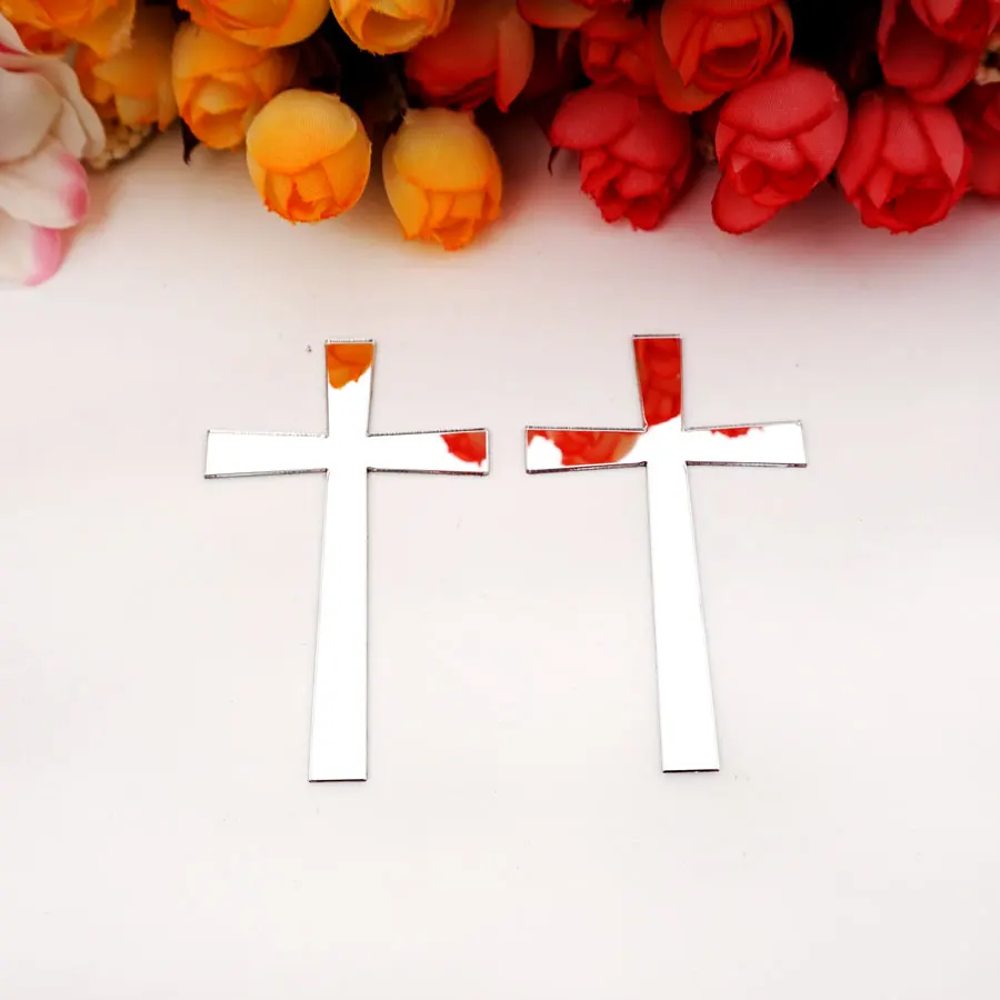 50 Pcs/Lot Acrylic Mirror Laser Cutting Cross Sticker Wedding Party Favors Home Decor Black Silver Gold