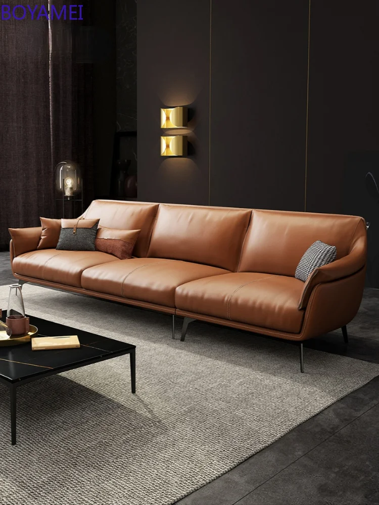 Italian leather sofa ultra-soft living room Nordic simple modern light luxury minimalist Napa leather small family leather sofa