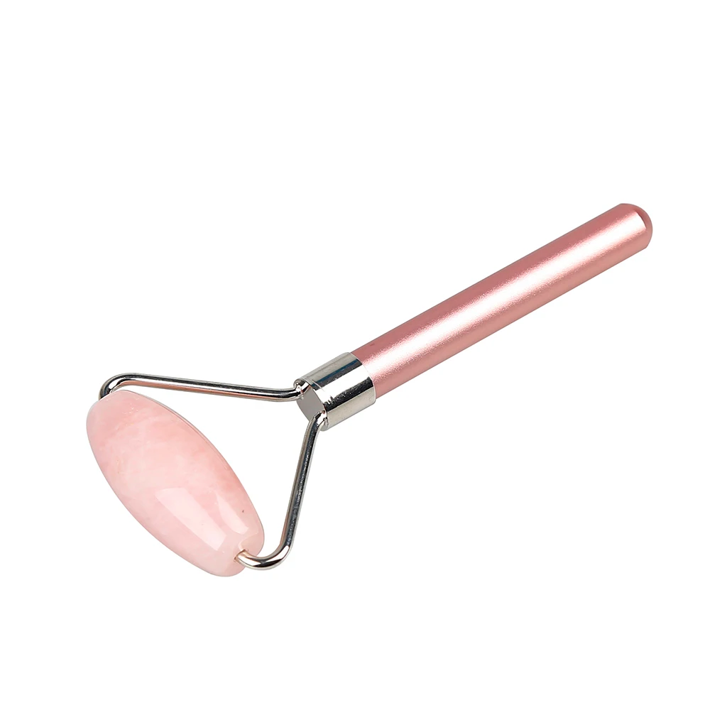 

Natural One Head Rose Quartz Jade Roller With Zinc Alloy To Massage Neck, Face, Arm,Leg