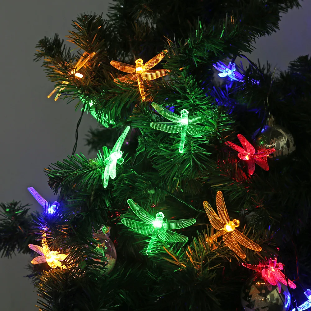 

20/30 LED Solar String Lights Dragonflies Shaped Colorful Lighting Strings Garden Party Decor Garland Street for Yard Xmas Trees