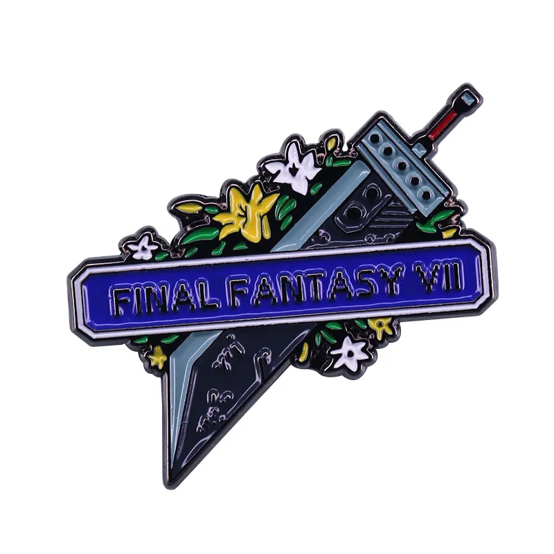 Final Fantasy VII Enamel Pin Cloud Buster Sword with Lunar Tear flower Pin Nostalgia Game FFVII Weapon Brooch