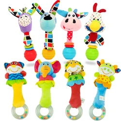 Baby Rattle Soft Plush Stuffed Animals Hand Bell Newborn Babi Infant Squeaky Sound Toys Ring Bell Cow Dog 0-12 Months Gift