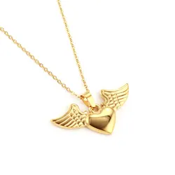 Angel Wings Heart Necklace Woman Stainless Steel Jewelry For Woman Chocker Chain Necklace Pendant