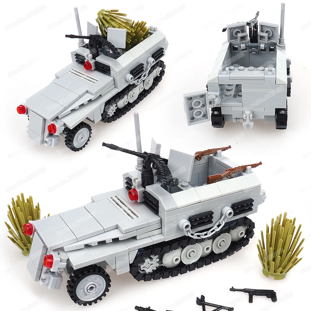 Military German Army Armed Armored Car Building Block Assembly WW2 Figures Weapons Defense Model Child Christmas Gifts Boy Toys