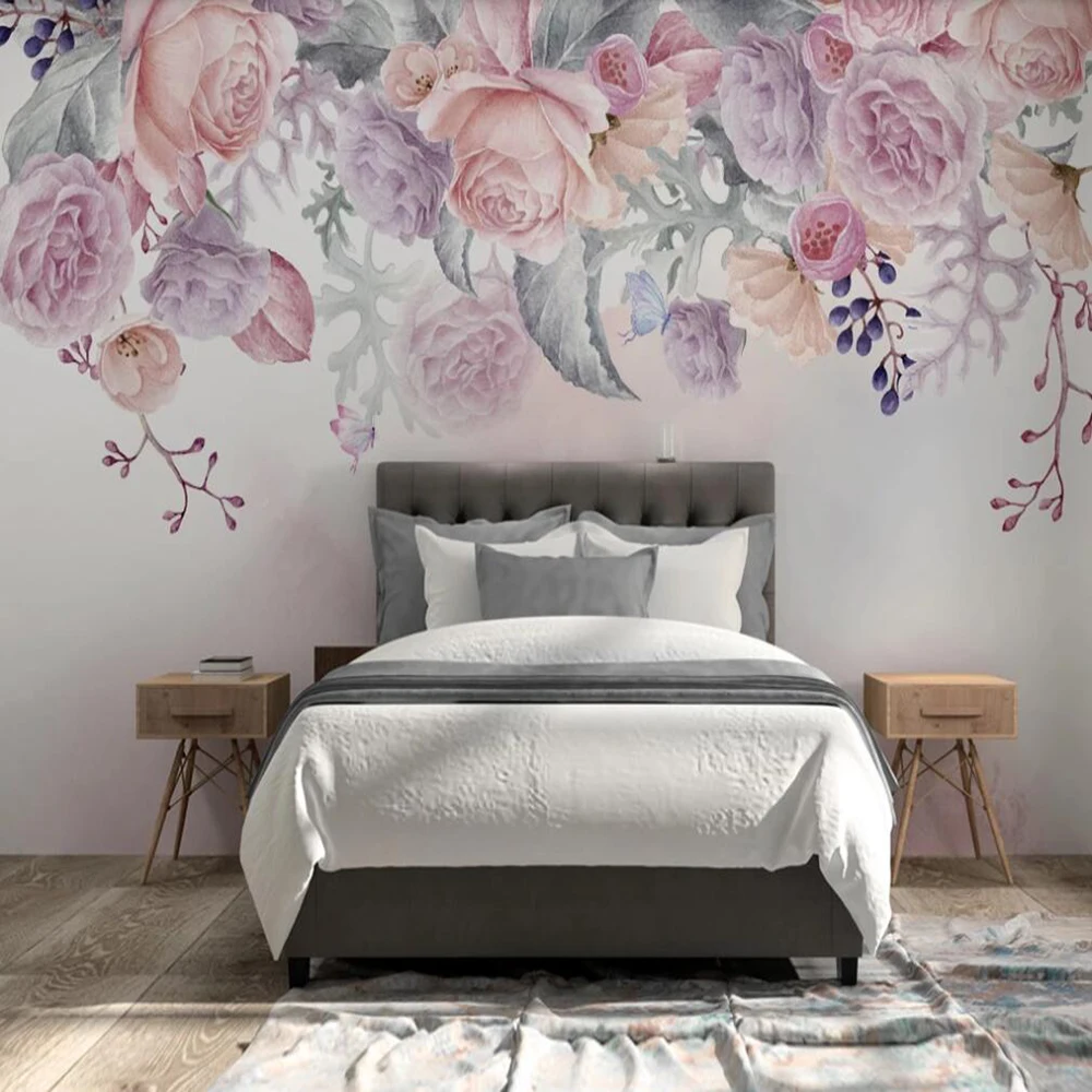 

Milofi custom large wallpaper mural Nordic watercolor hand painted rose flower background wall paper mural decorative painting