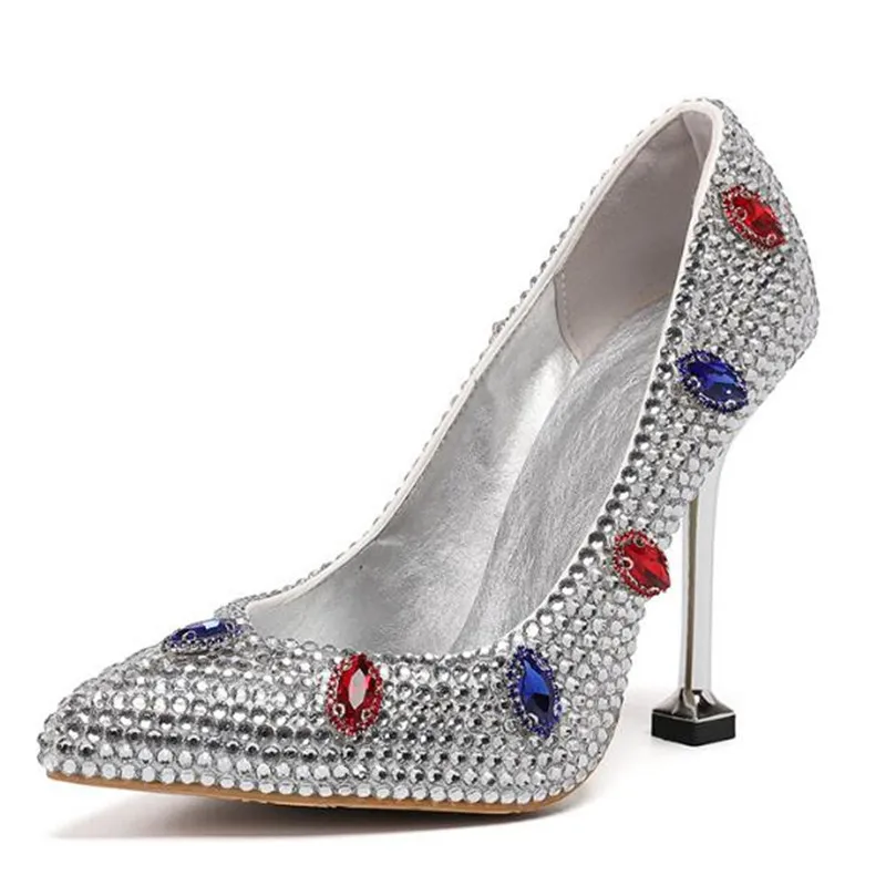 Women Thin High Heels Stiletto Pumps Bridal Wedding Sequined Cloth Slip On Pointed Toe Dress Office & Career Bling Women Shoes