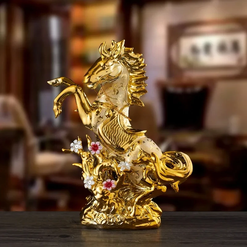 Gold Horse Home Decor Ceramic Crafts Porcelain Animal Figurines Wedding Decoration Lovers Gift L2544