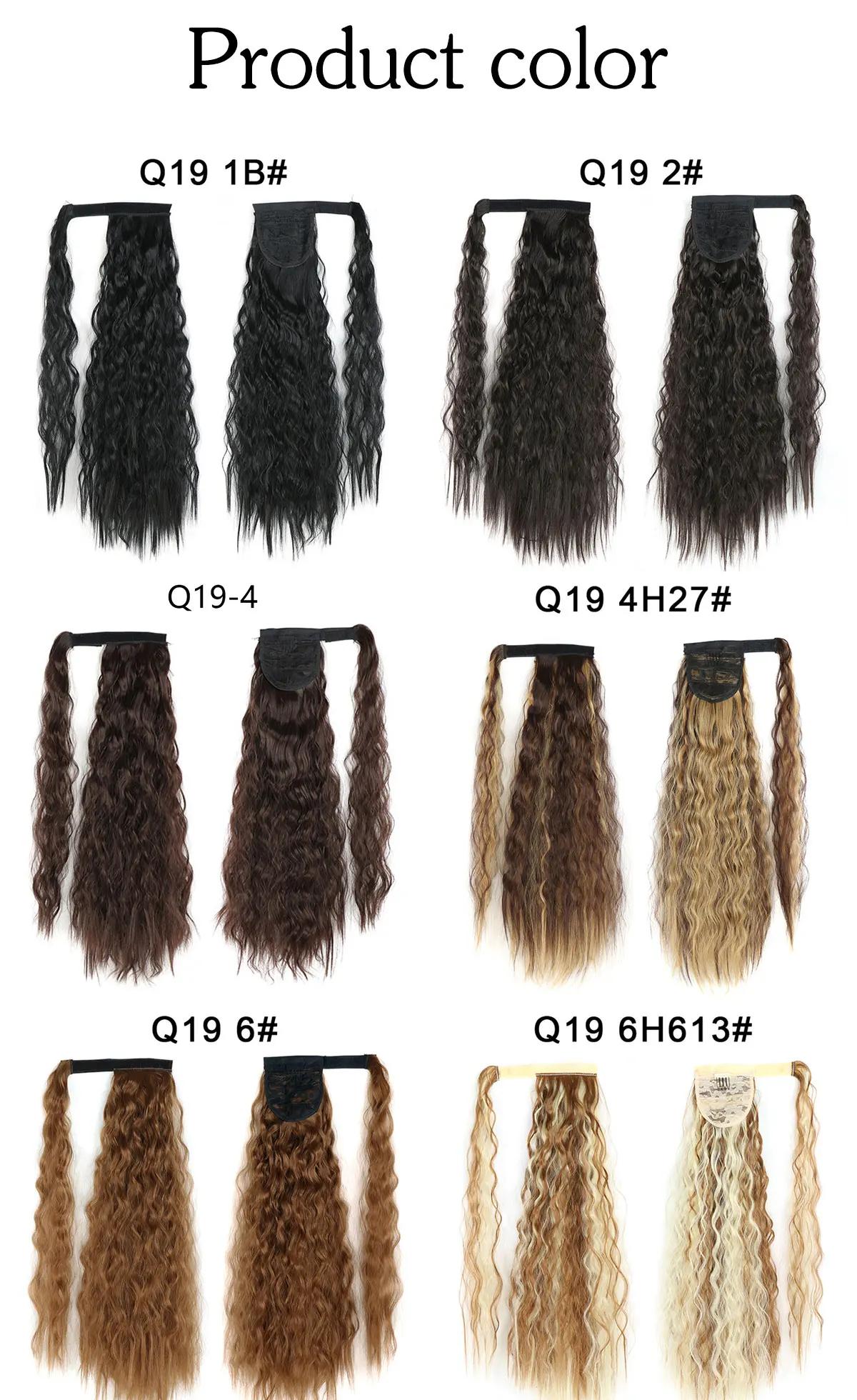 Synthetische Lange Mais Wellig Pferdeschwanz-haar Haarteil Wrap auf Haar Clip Ombre Braun Blonde Haar Extensions Pony Schwanz – Detail 6