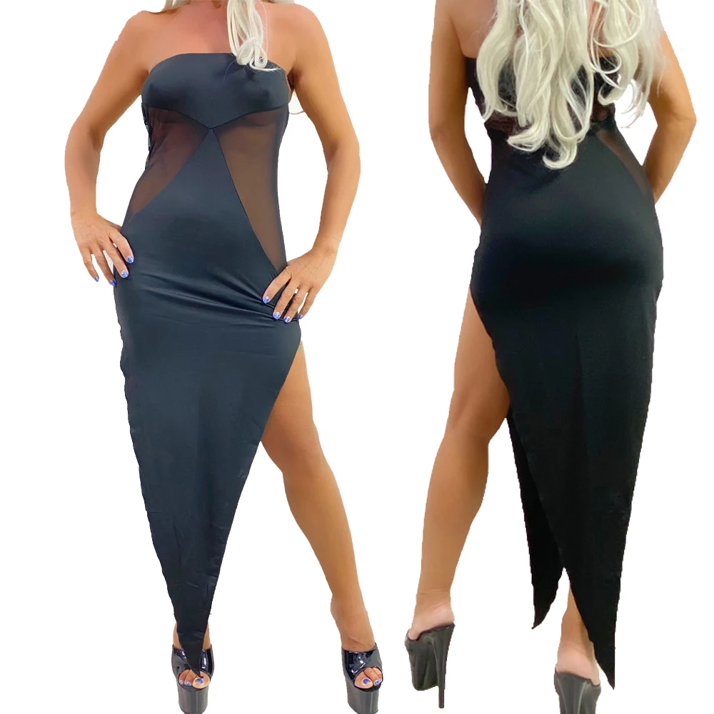 Summer Sexy Strapless Beach Bodycon Party Dresses Women Holiday Hollow Out Backless Off Shoulder Irregular Split Maxi Dress