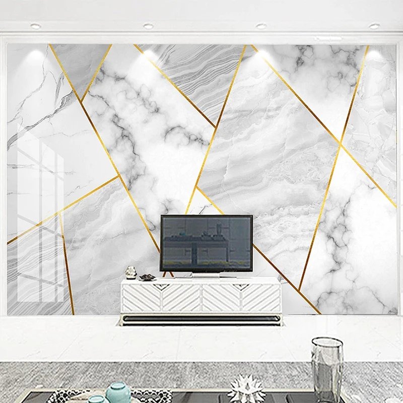 Custom Self-Adhesive Mural Wallpaper 3D Jazz White Marble Geometry Fresco Living Room TV Sofa Bedroom Papel De Parede 3D Sticker