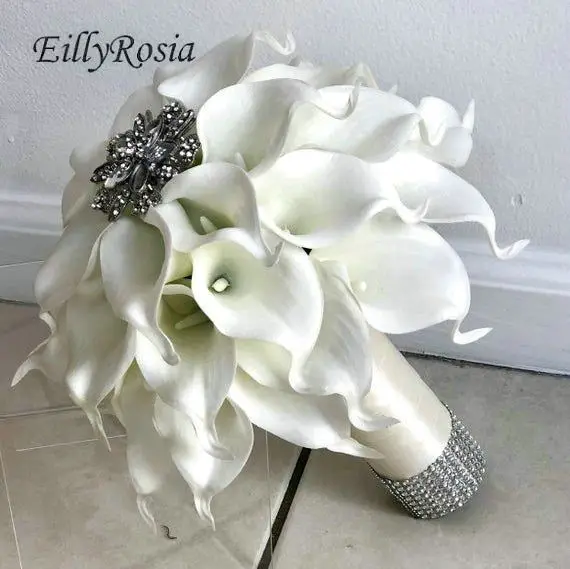 

White Cala Lilies Beach Wedding Bouquets Brooch Real Touch Elegant Boho Bride Bridesmaid Bouquet De Fleur Mariage Customized