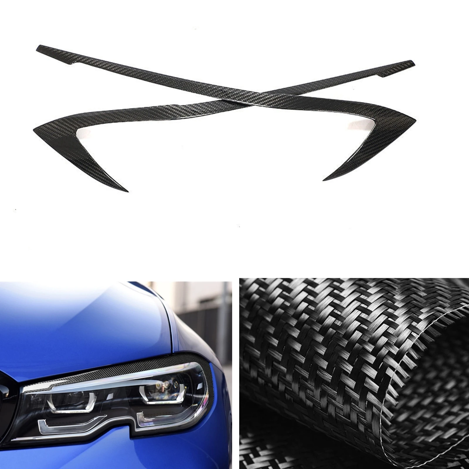 

Front Head Light Trim For BMW 3 Series G20 G28 2019-2021 Real Carbon Fiber Headlight Eyelid Eyebrow Cover Lamp Lid Headlamp Brow