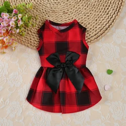 2021 Christmas Dog Plaid Skirt Sweet Dog Bowknot Princess Dress Pet Princess Clothes For Small Dogs Pet Plaid Skirt Pet Supplies