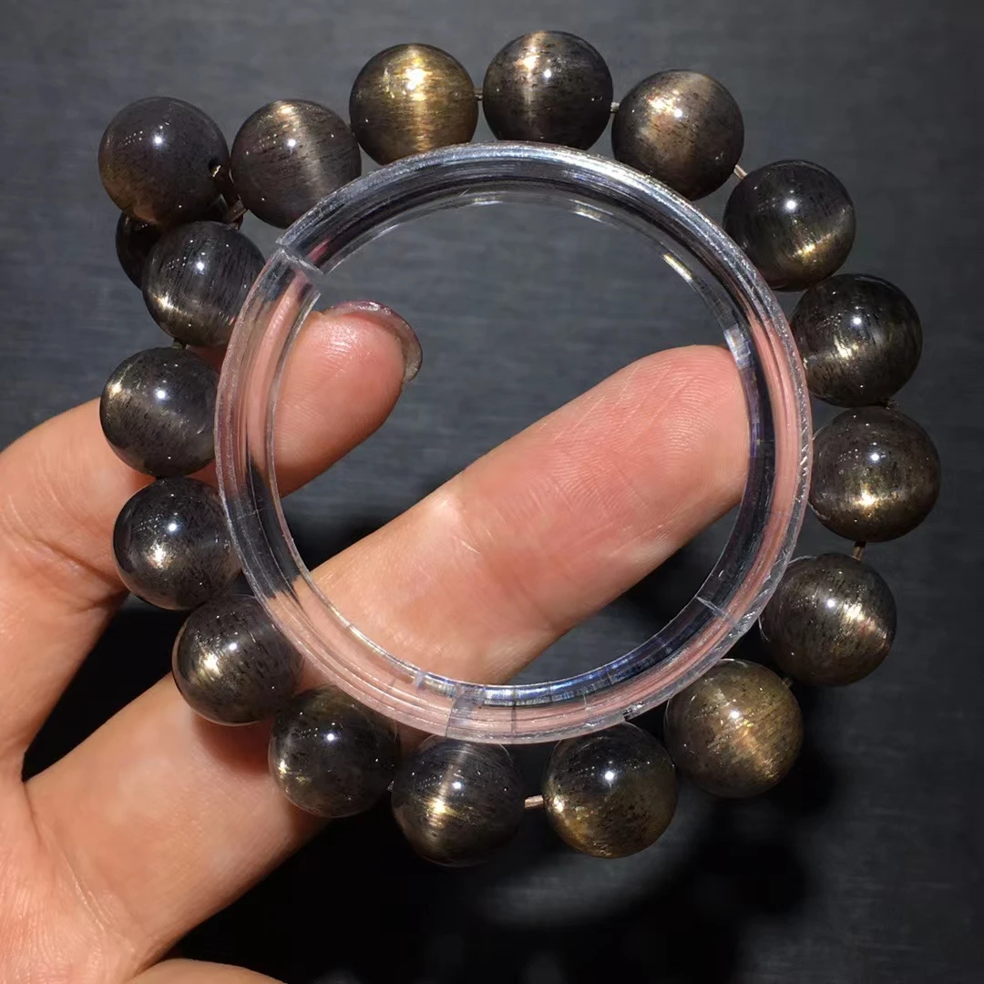 Natural Black Sunstone Quartz Moonstone Bracelet 11mm Beads Cat Eye Women Fashion Stone AAAAA