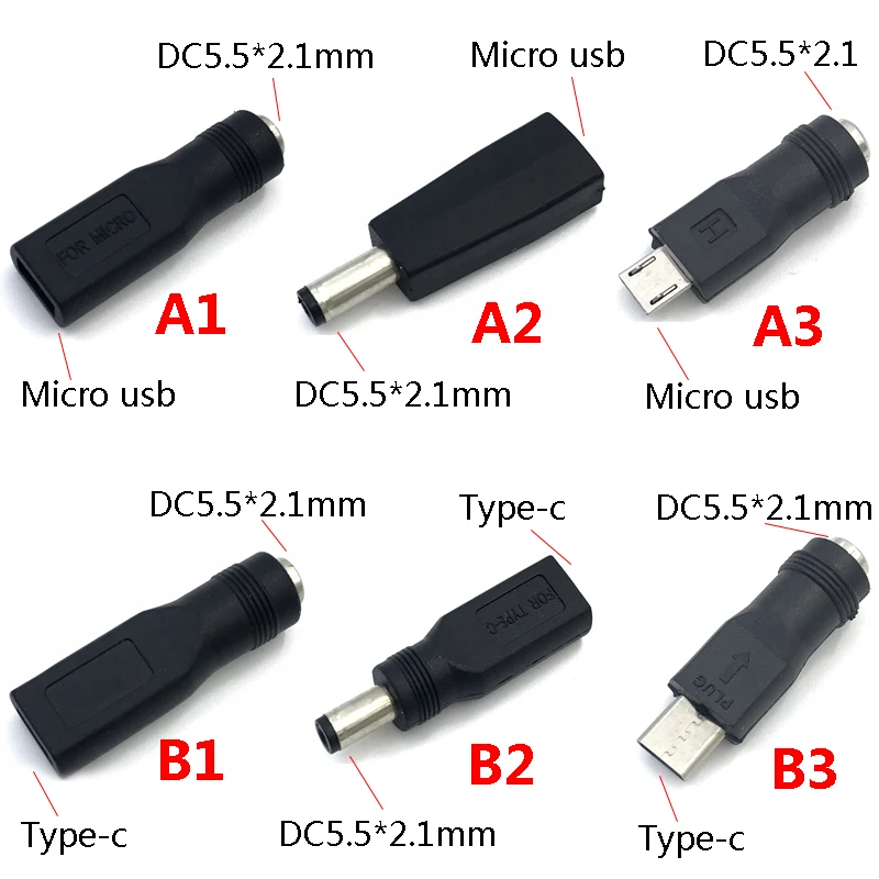 1 قطعة DC5.5x2.1 مللي متر أنثى إلى مايكرو USB 5 دبوس نوع-c زاوية أنثى dc5.5*2.1 مللي متر أنثى إلى type-c AF AM محول الطاقة