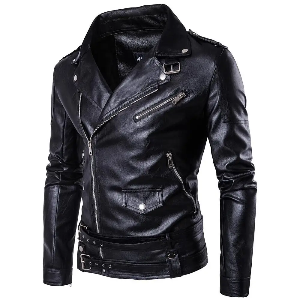 

Nice Pop Design Motorcycle Bomber Leather Jacket Men Autumn Turn-down Collar Slim Fit Male Leather Jacket Coats Plus Size M-5XL