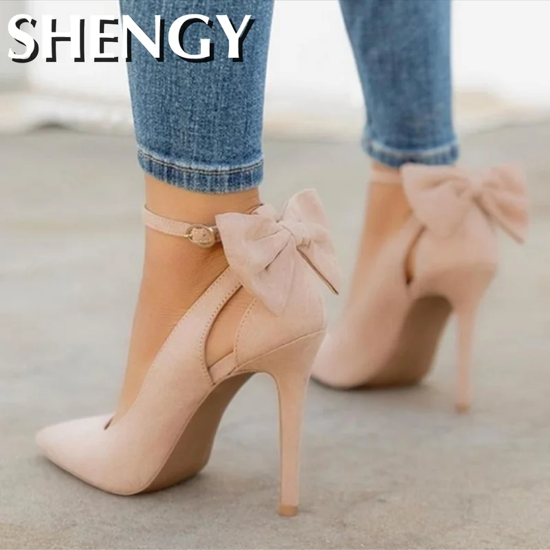 SHY Bow Pumps Women High Heels Pointed Toe Stiletto Pumps Sexy Party Woman Black Wedding Shoes Zapatos Mujer Dropshipping